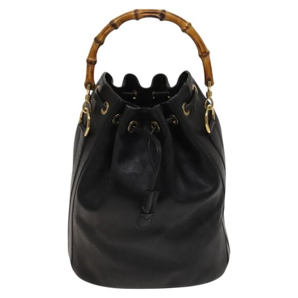 GUCCI Bamboo Hand Bag Leather Black Gold 001 2855 1657 0 - Picture 2 of 16
